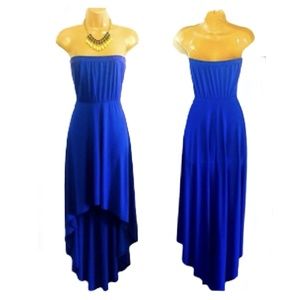 ROYAL BLUE HIGH LOW STRAPLESS DRESS